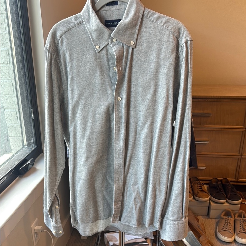 Peter Millar Gray Casual Button Down Shirt